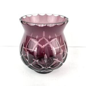 Vintage Purple Amethyst Cut Glass Votive Holder Bohemian Vase